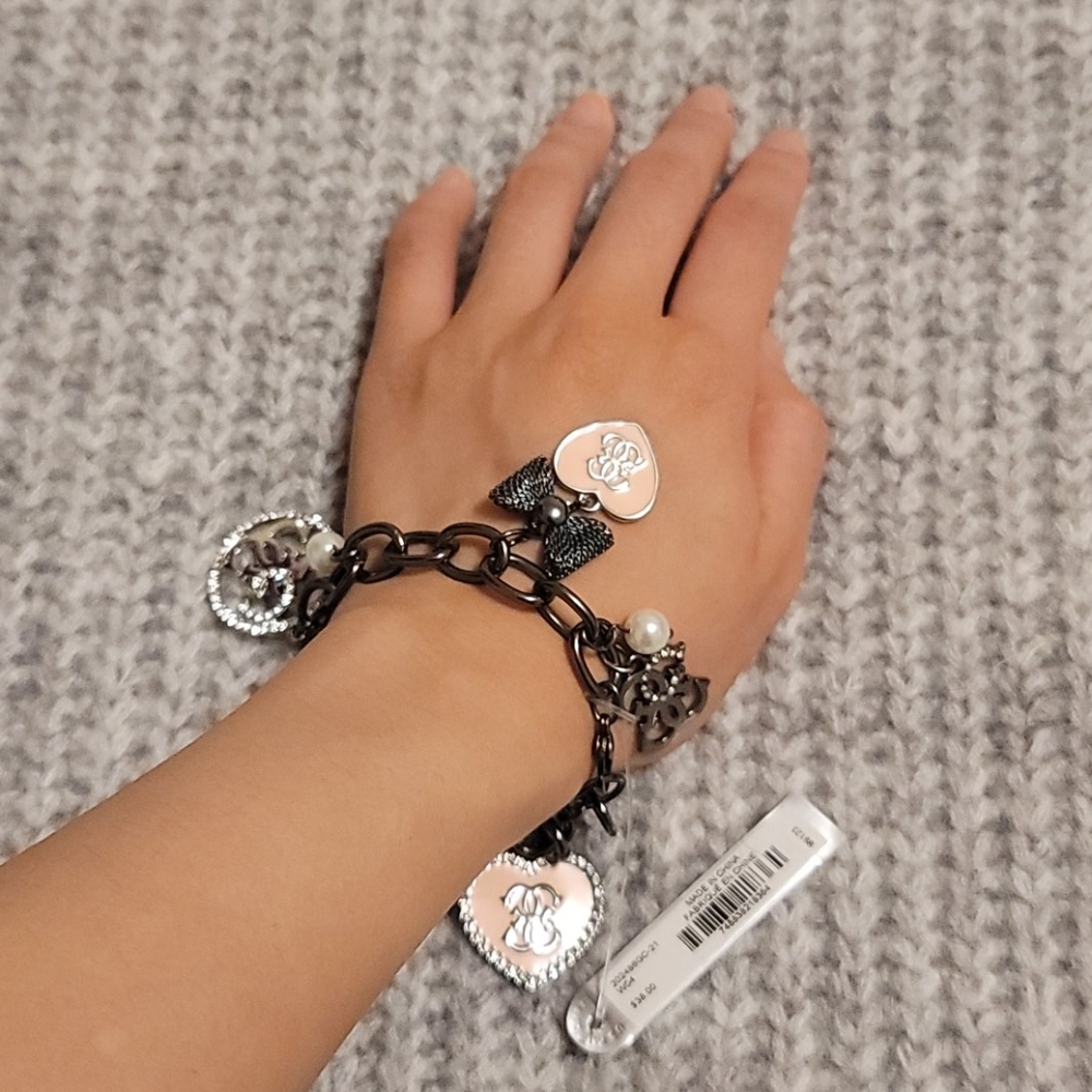 Pink and Dark Silver/ Metal Silver Guess Bracelet NWT